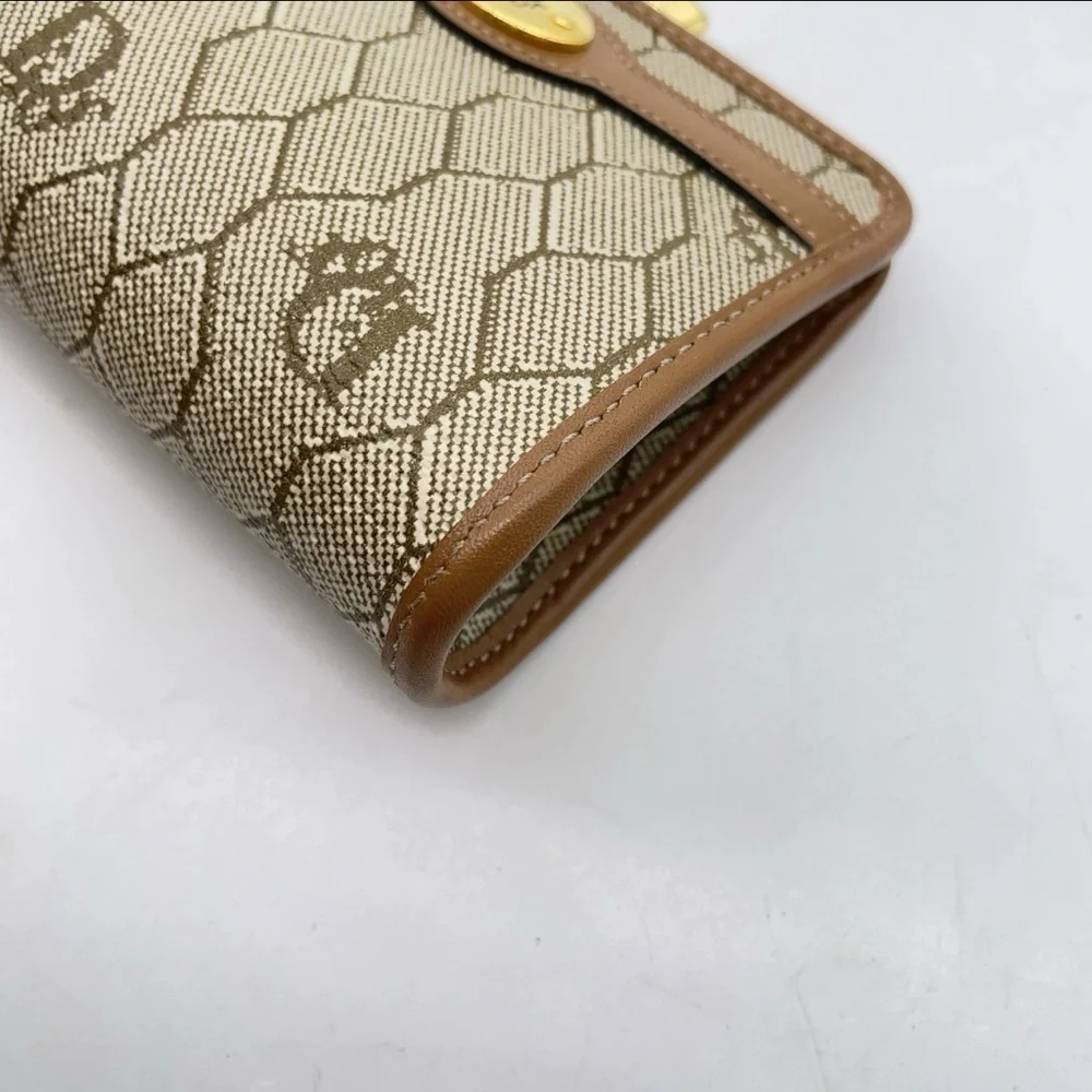 Auth Christian Dior Honeycomb PVC x Leather Beige Clasp Coin Case W/Box